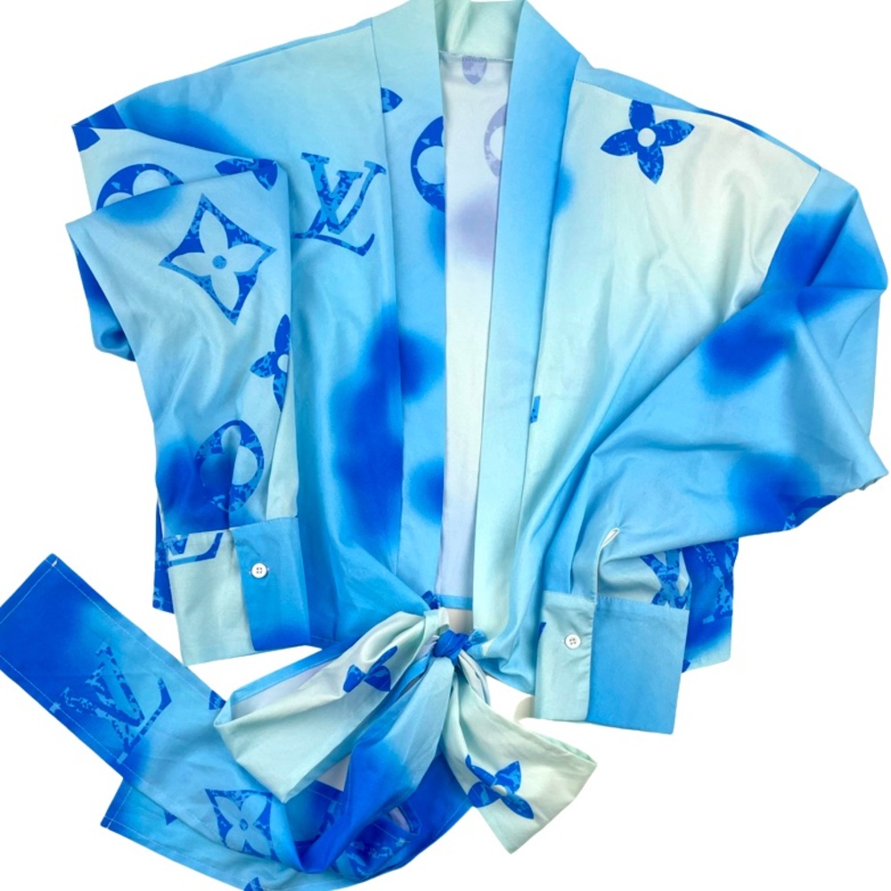 Stylish Long Sleeve Cropped Wrap Shirt | Blue | Medium NWOT